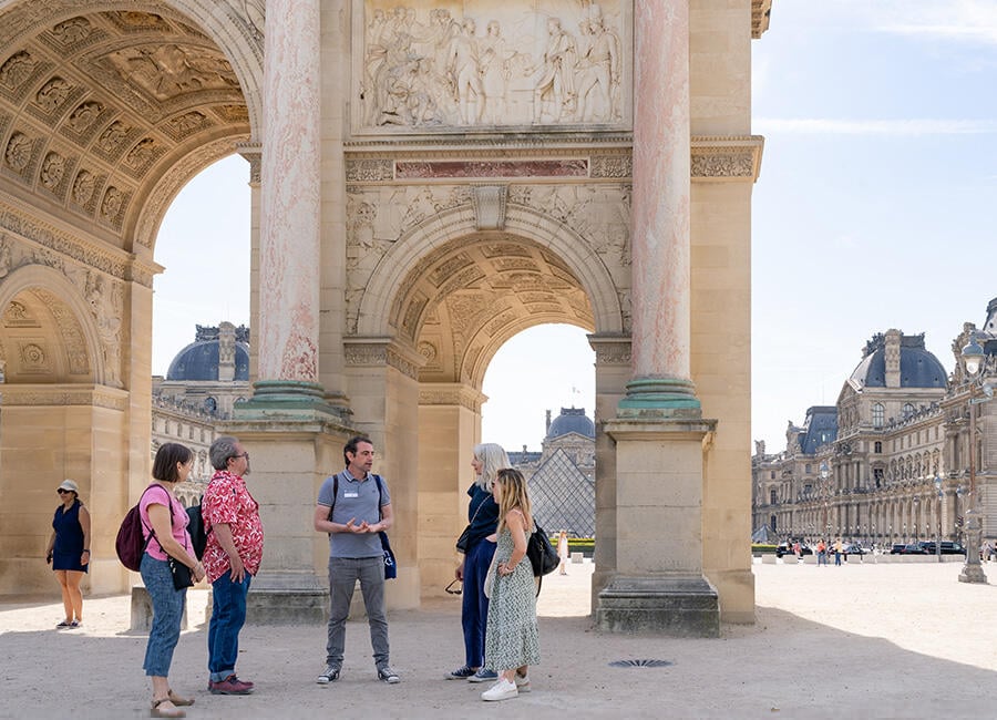 Talking outside of the Louvre
